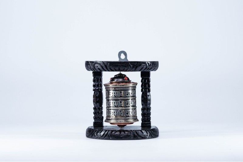 Wall Mounted Spinning Prayer Wheel • Four Rows Hand Carved Mantra