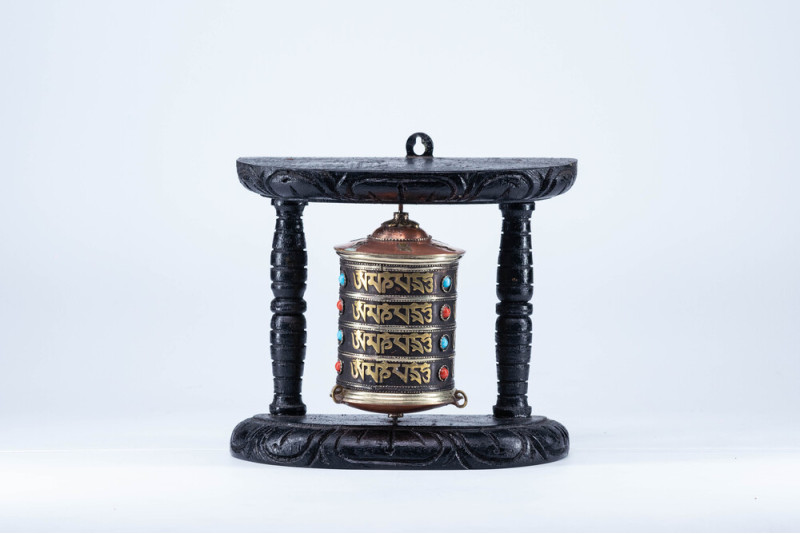 Tibetan Prayer Wheel with Tibetan Mantra and stone setting