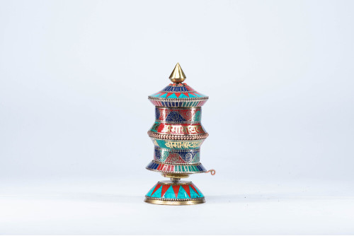 Table Prayer Wheel, with Mantra Inside, Stone Setting