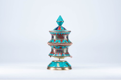 Table Prayer Wheel, with Mantra Inside, Stone Setting