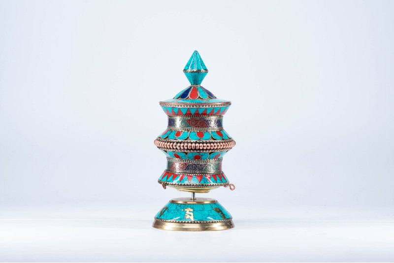 Table Prayer Wheel, with Mantra Inside, Stone Setting